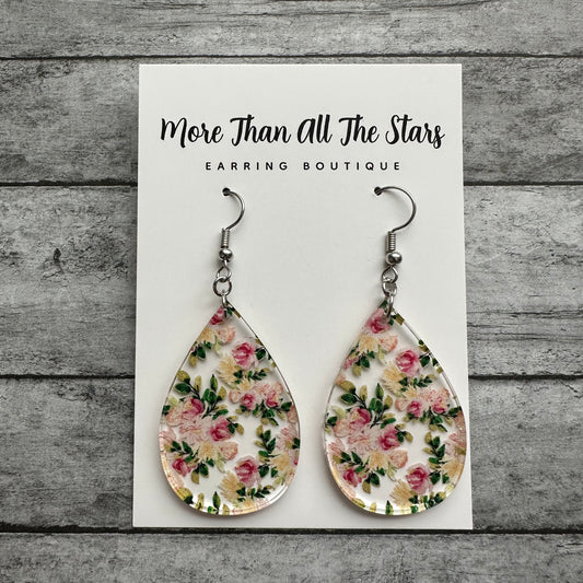 Pink Flower Floral Earrings