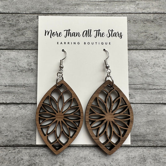 Wood Floral Cutout Petal Earrings