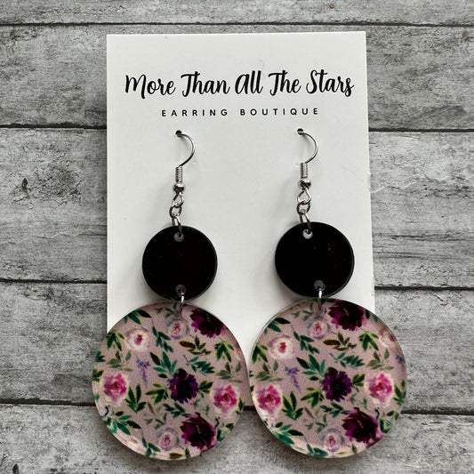 Purple Floral Circles Earrings