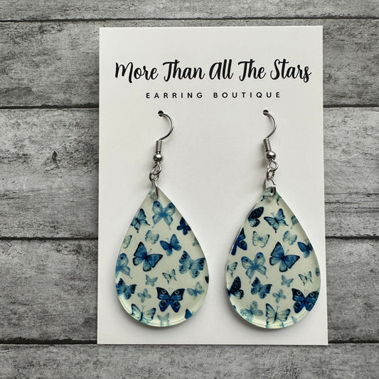 Blue Butterfly Teardrop Earrings