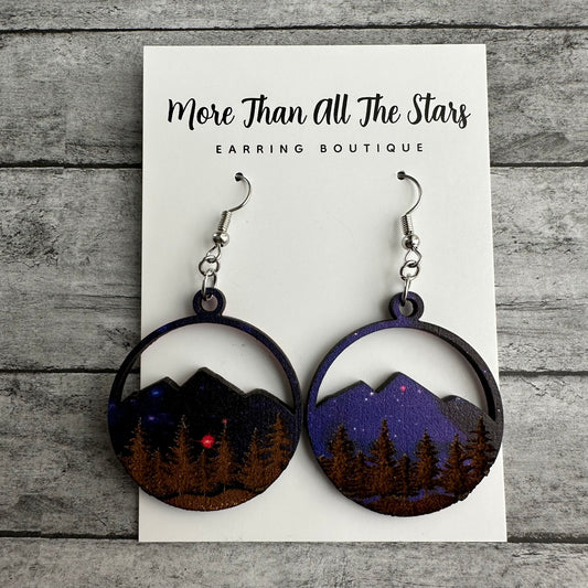 Engraved Mountain and Tree Earrings