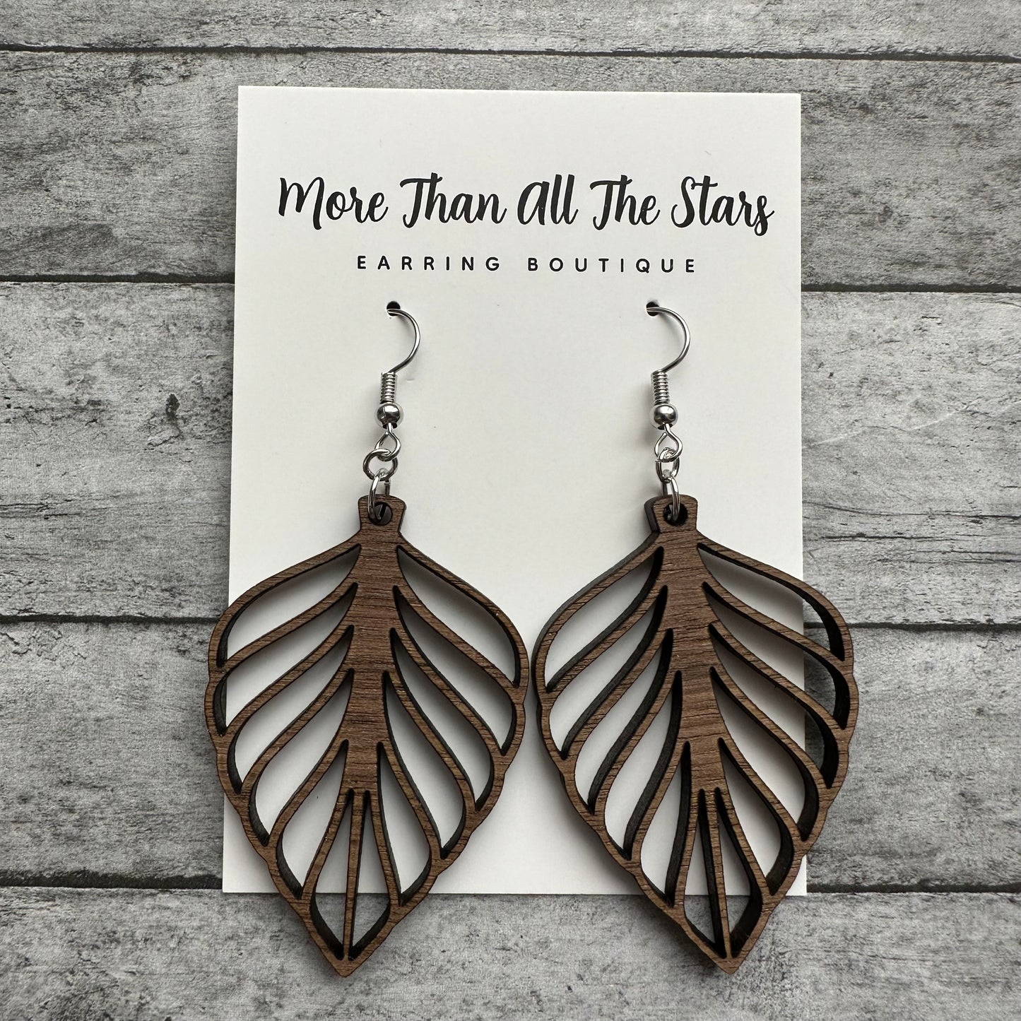 Wood Leaf Paddle Earrings