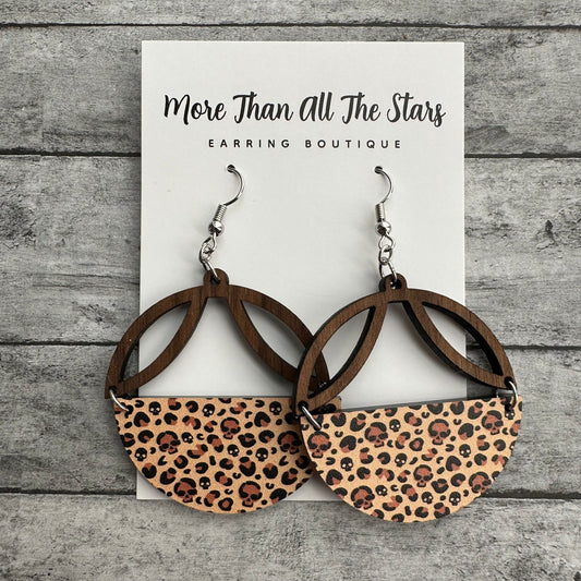 Neutral Skull Leopard Arch Half Circle Earrings
