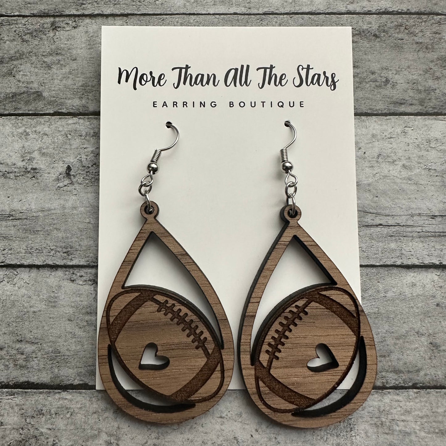 Football Wood Teardrop Earrings