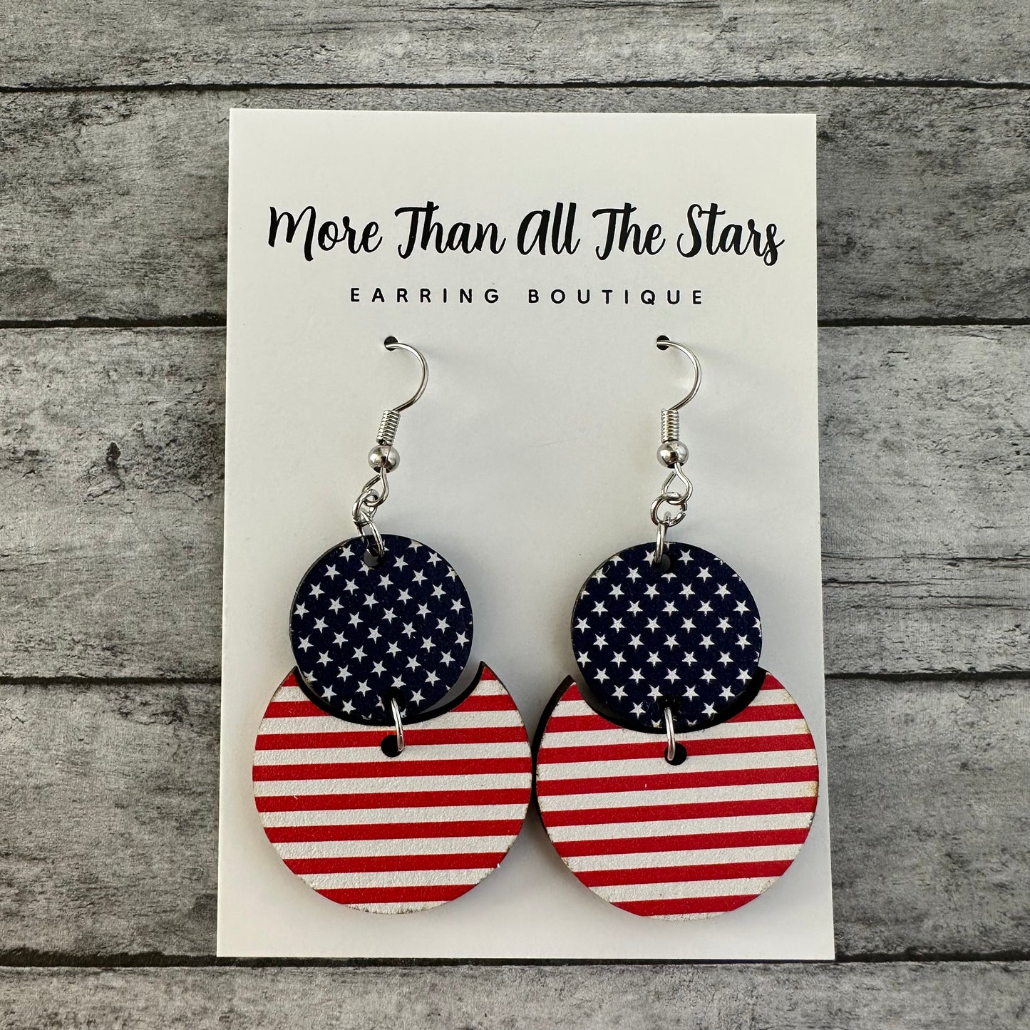 Americana Stars and Stripes Crescent Circle Earrings