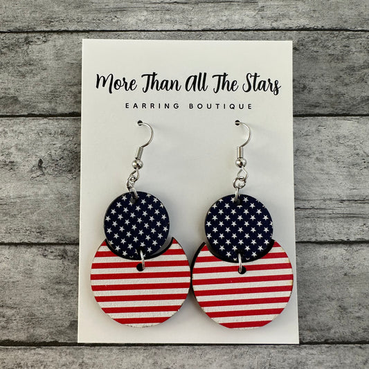 Americana Stars and Stripes Crescent Circle Earrings