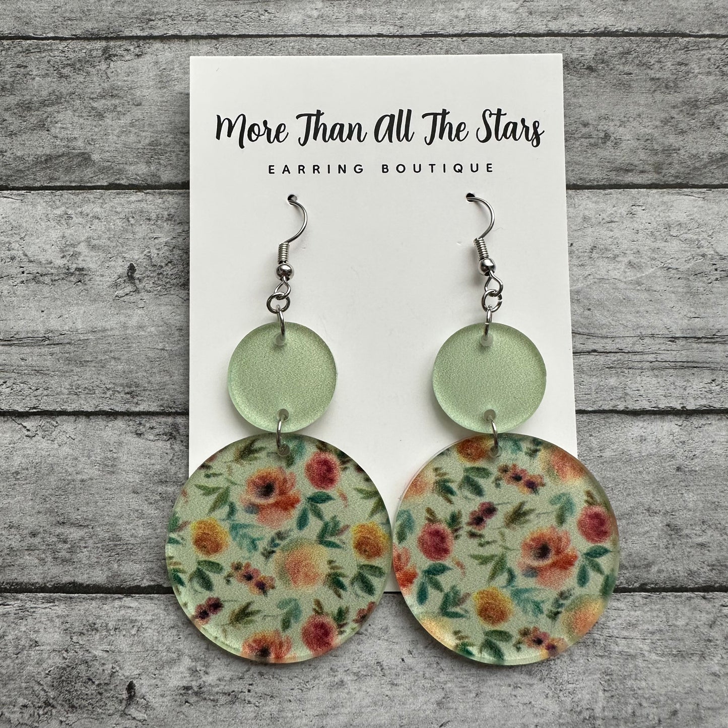 Sage Green Floral Circle Earrings