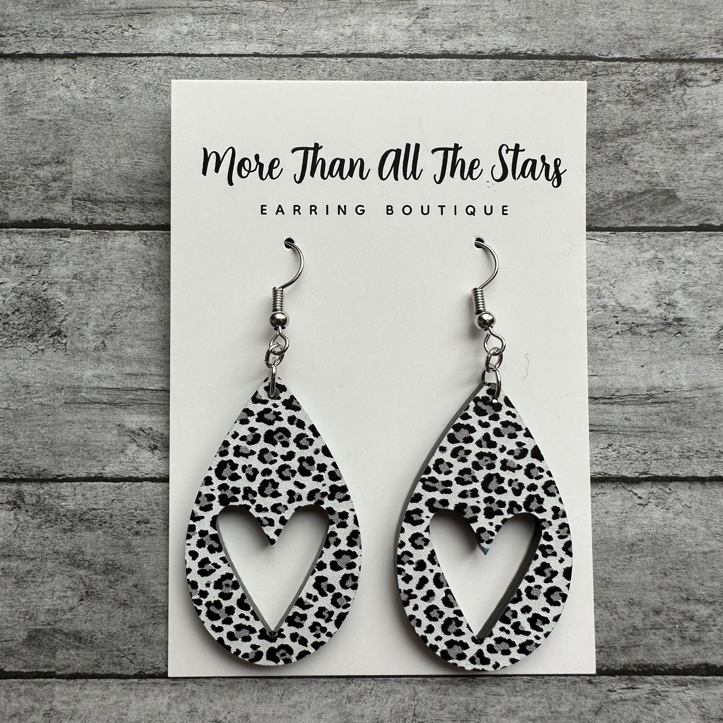 Valentine's Day White Leopard Teardrop Heart Earrings