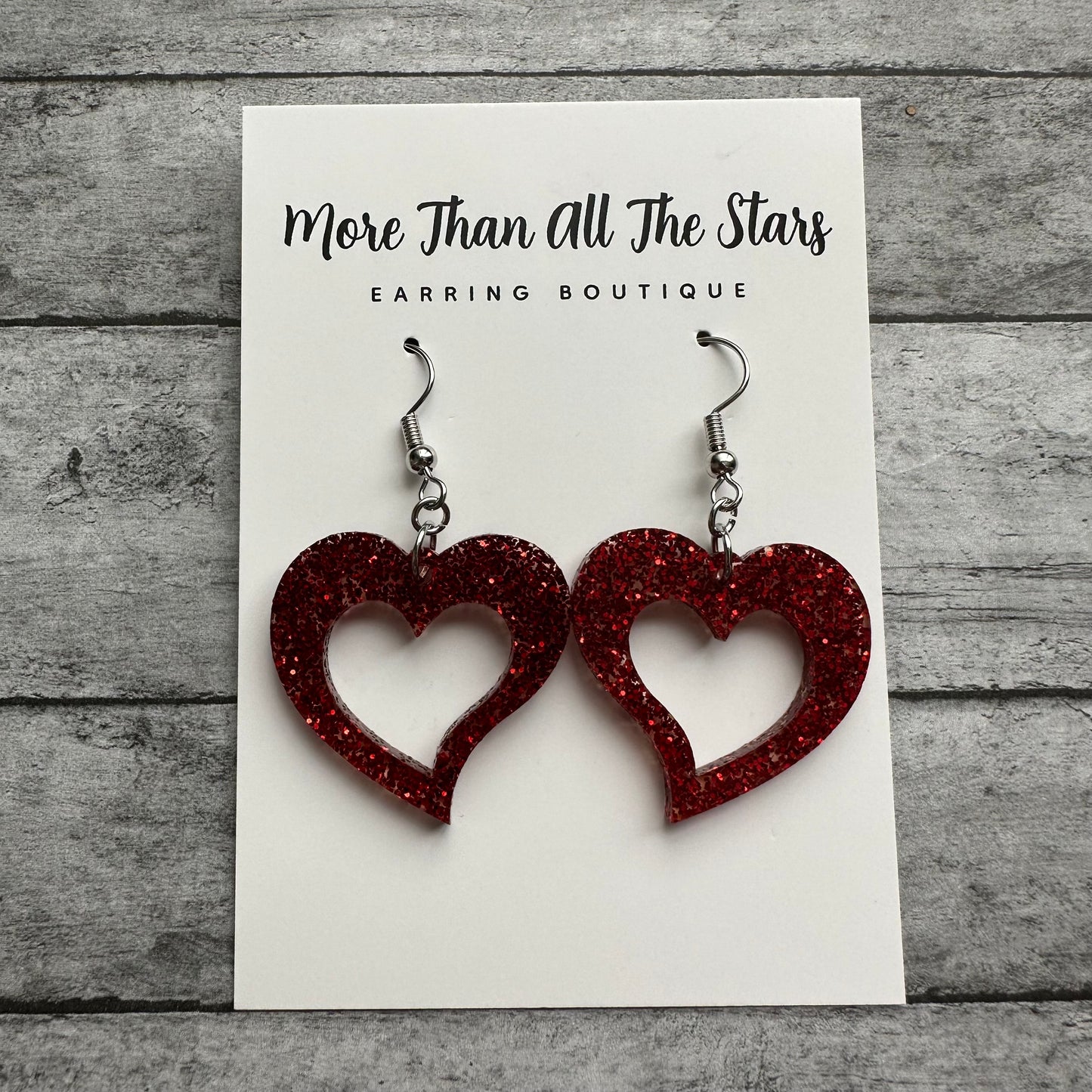 Valentine's Day Red Glitter Heart Earrings