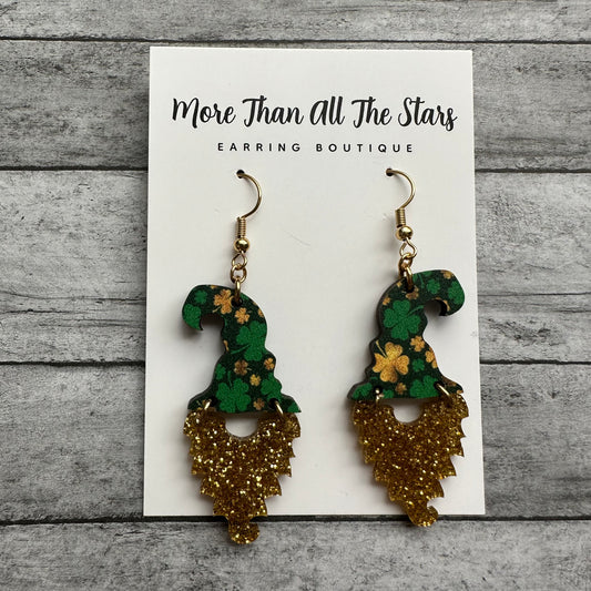 St. Patrick's Day Small Glitter Gnome Earrings