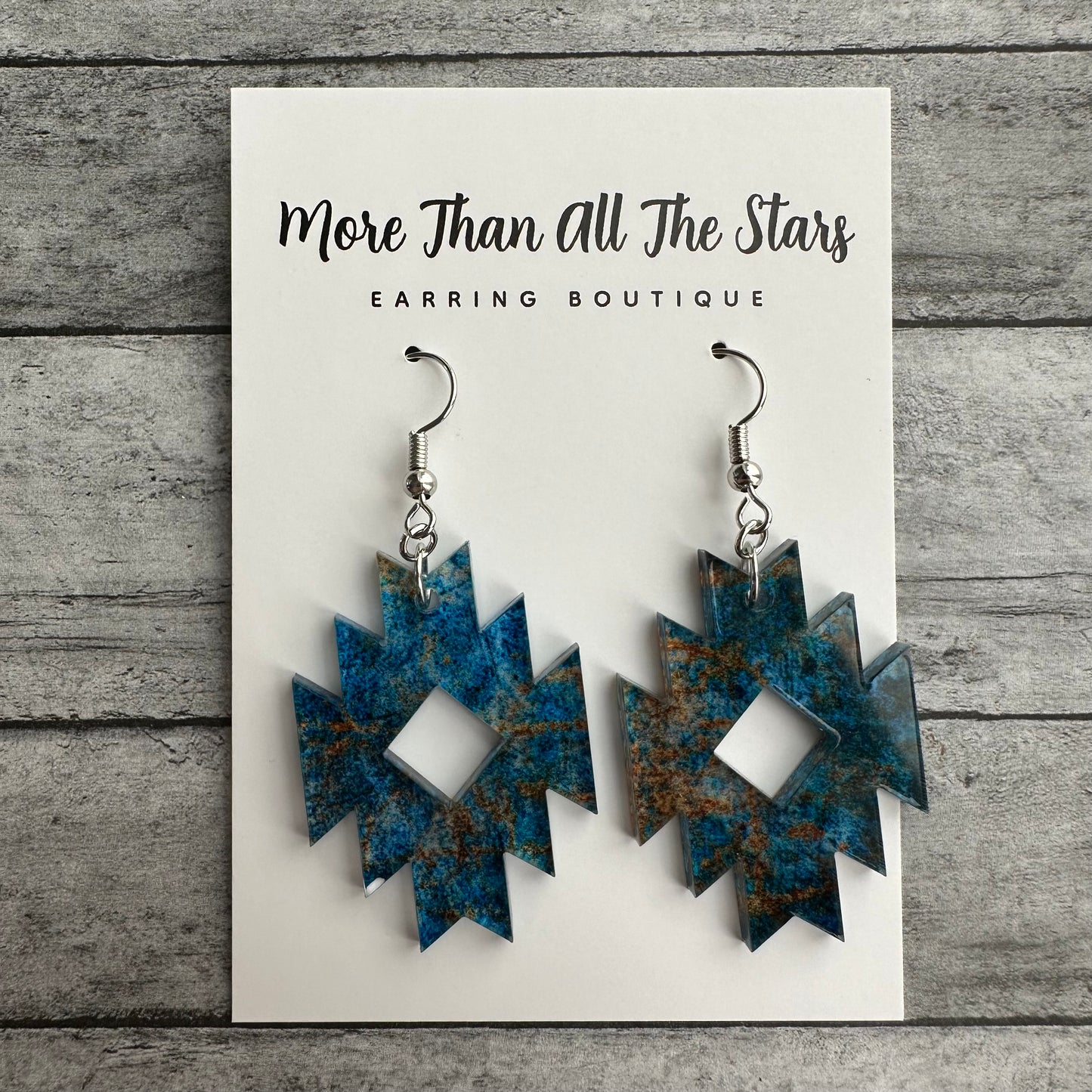 Teal Patina Aztec Earrings