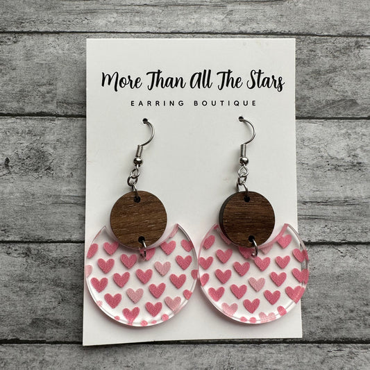 Valentine’s Day Pink Heart Crescent Circle Earrings