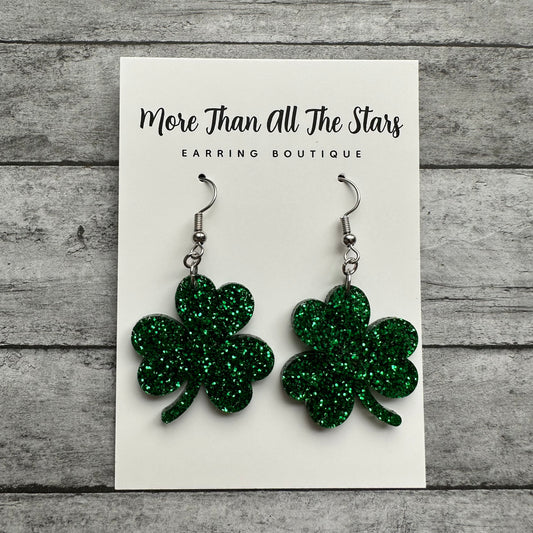 St. Patrick's Day Glitter Shamrock Earrings