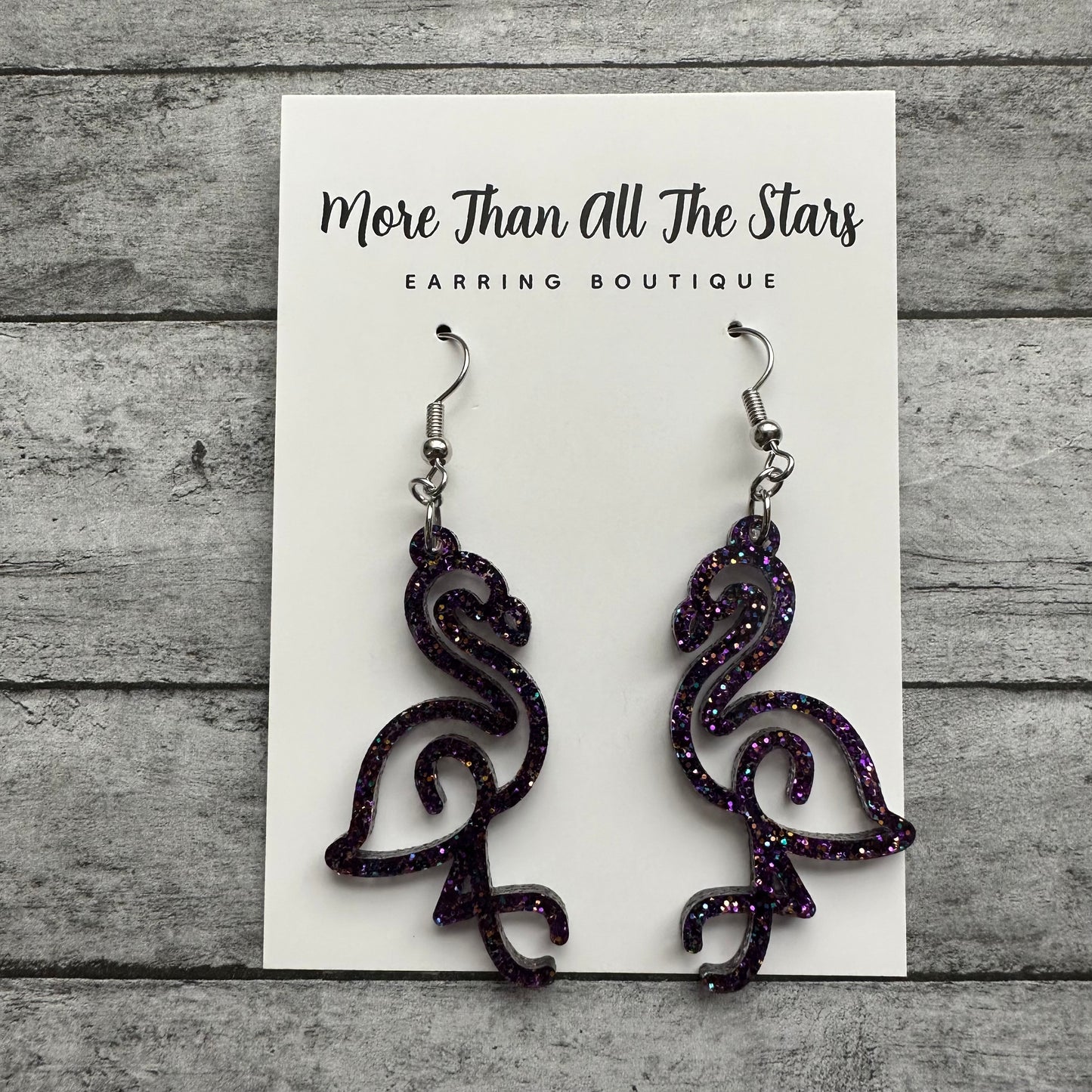 Purple Glitter Flamingo Earrings