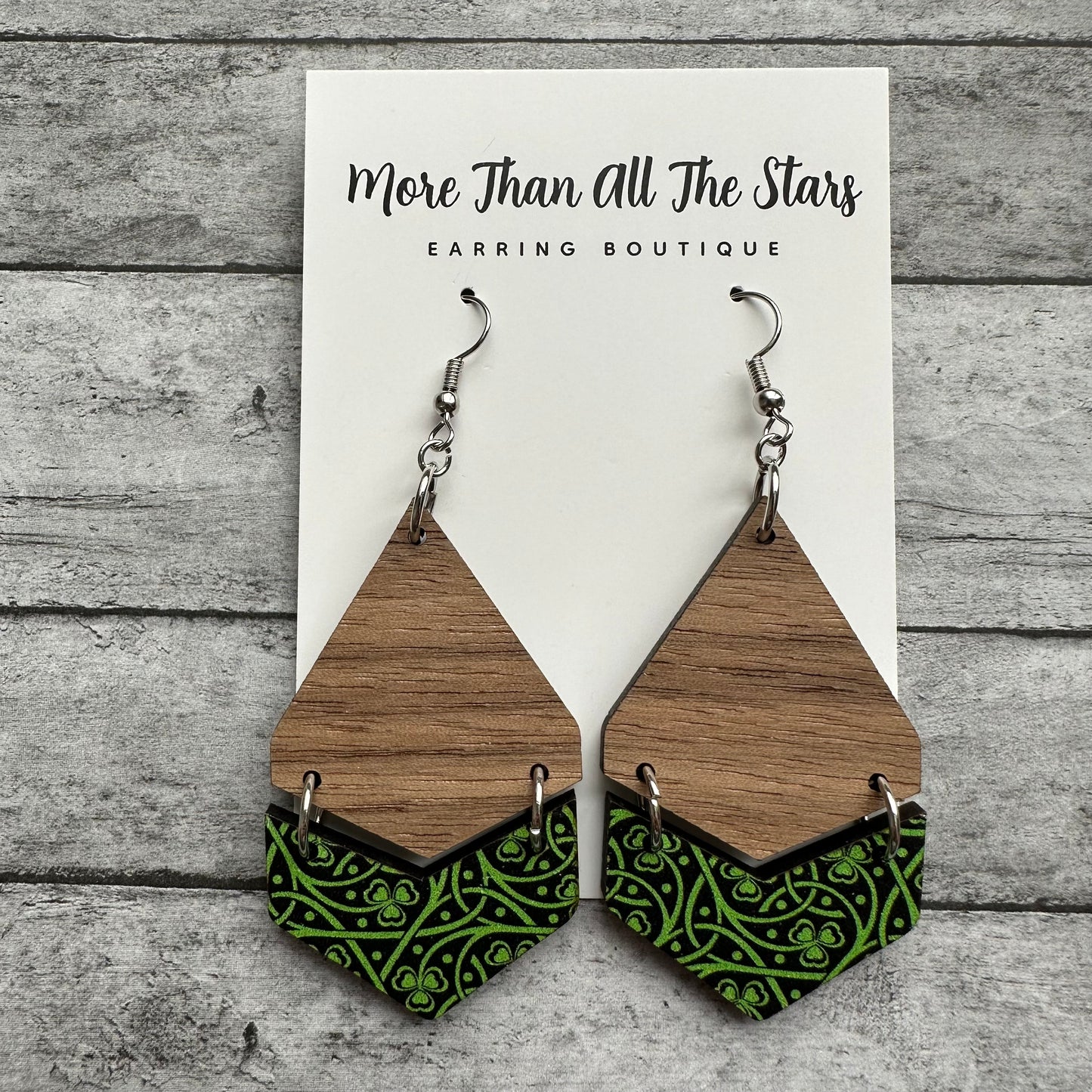 St. Patrick's Day Patterned Celtic Shamrock Earrings