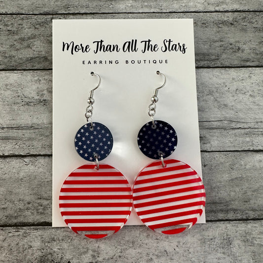 Americana Clear Stars and Stripes Circle Earrings