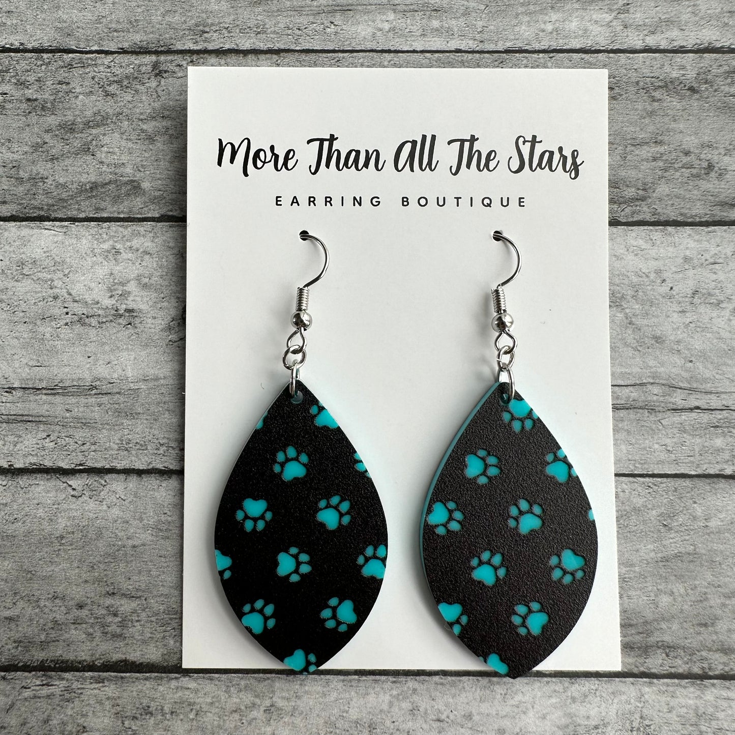 Teal Paw Print Petal Earrings