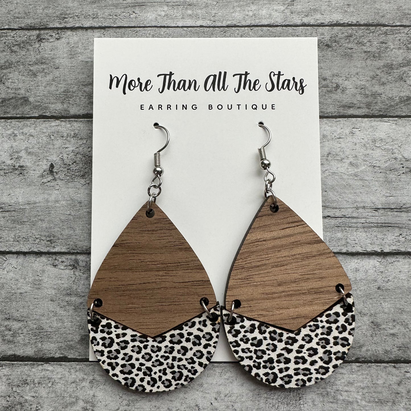 Snow Leopard Split Teardrop Earrings