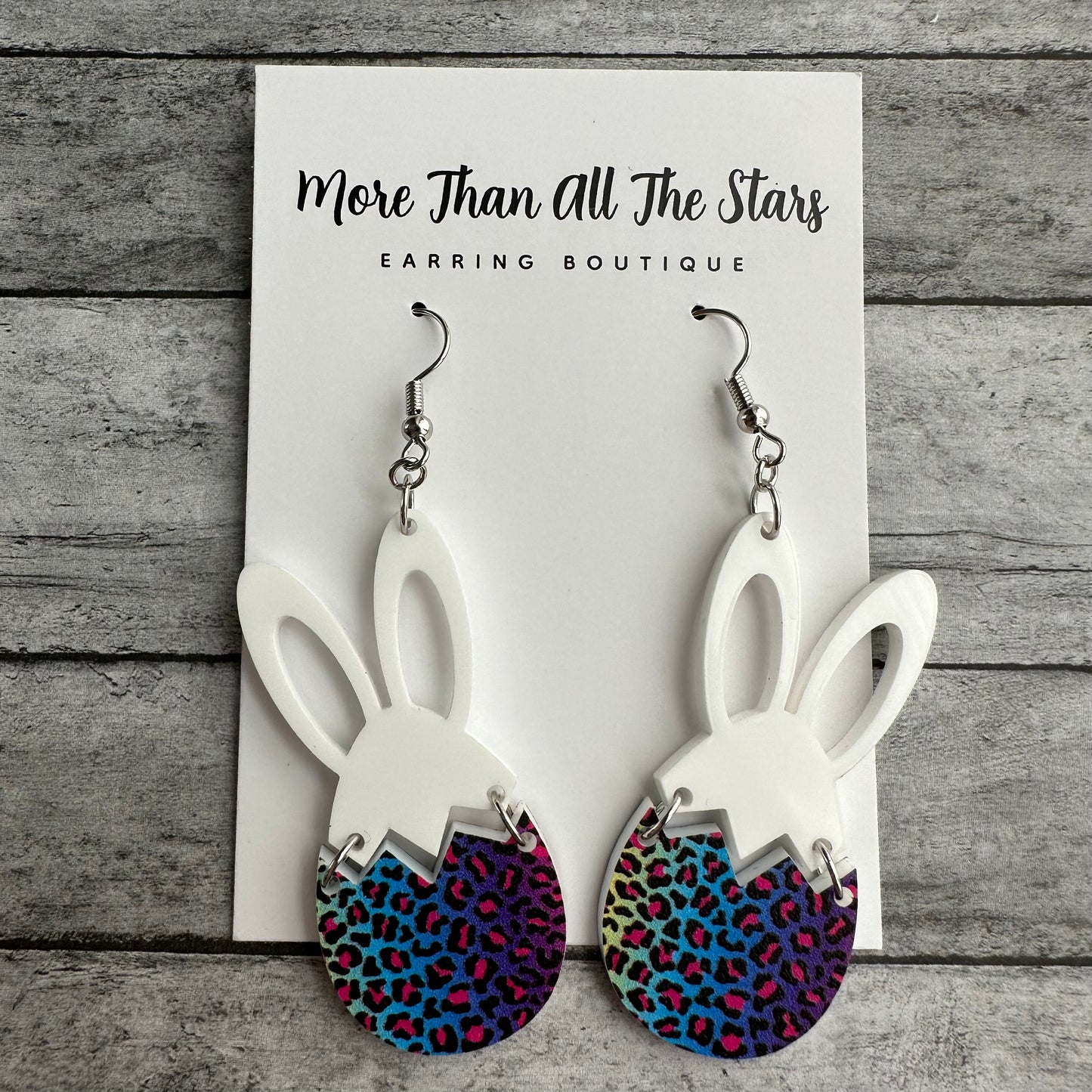 Easter Colorful Leopard Bunny Egg Earrings