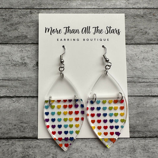 Rainbow Hearts Clear Top Earrings