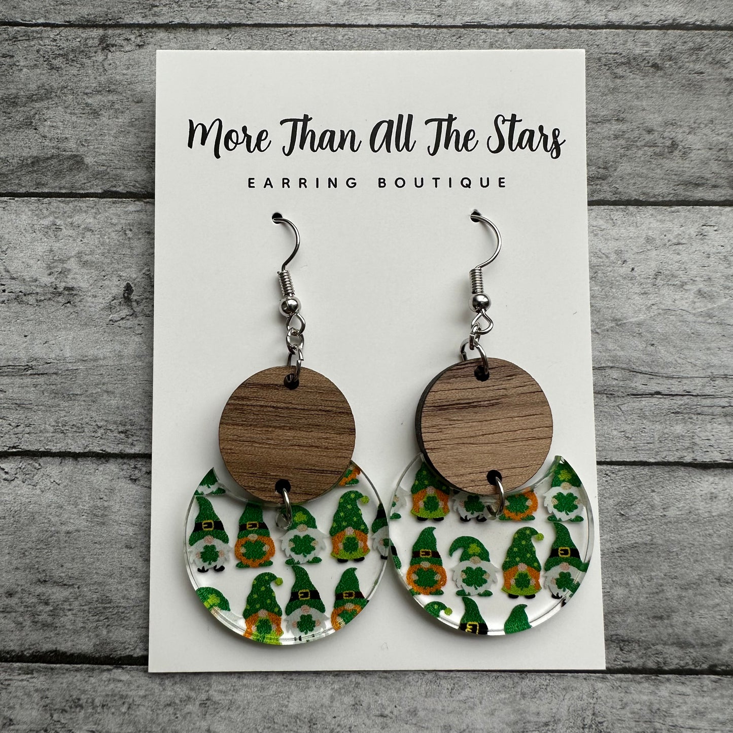 St. Patrick's Day Multi Gnome Crescent Circle Earrings