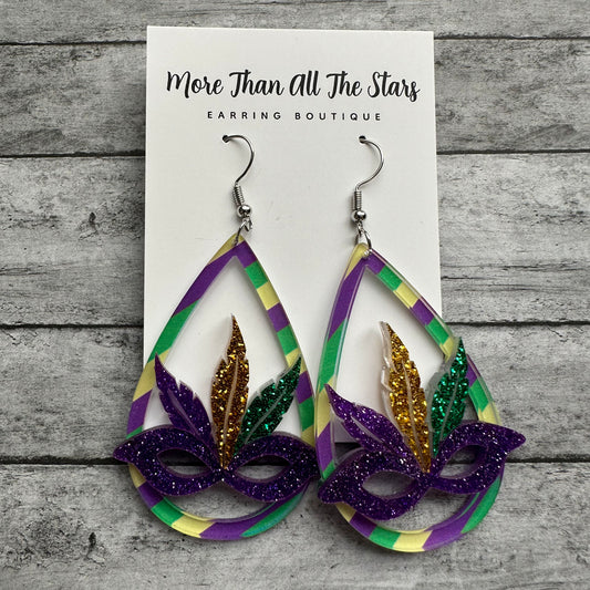 Mardi Gras Mask Teardrop Earrings