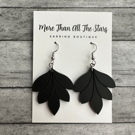 Black Chunky Leaf Earrings