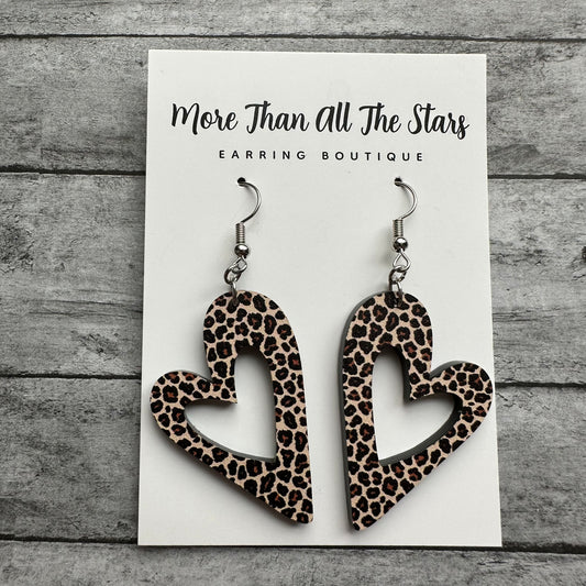 Valentine's Day Leopard Cutout Heart Earrings