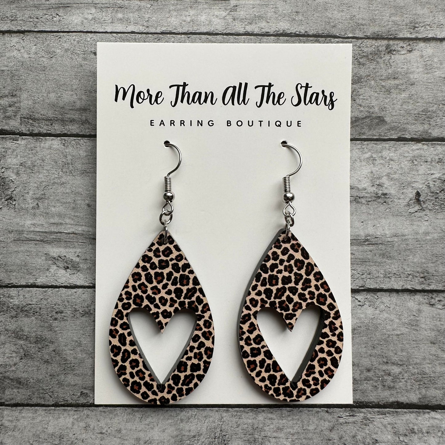 Valentine's Day Leopard Teardrop Heart Earrings