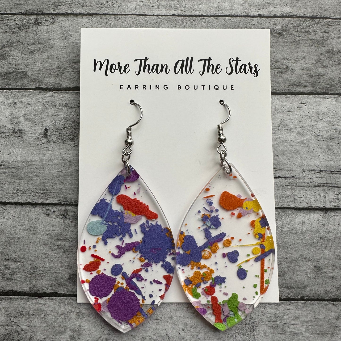 Clear Paint Splatter Earrings