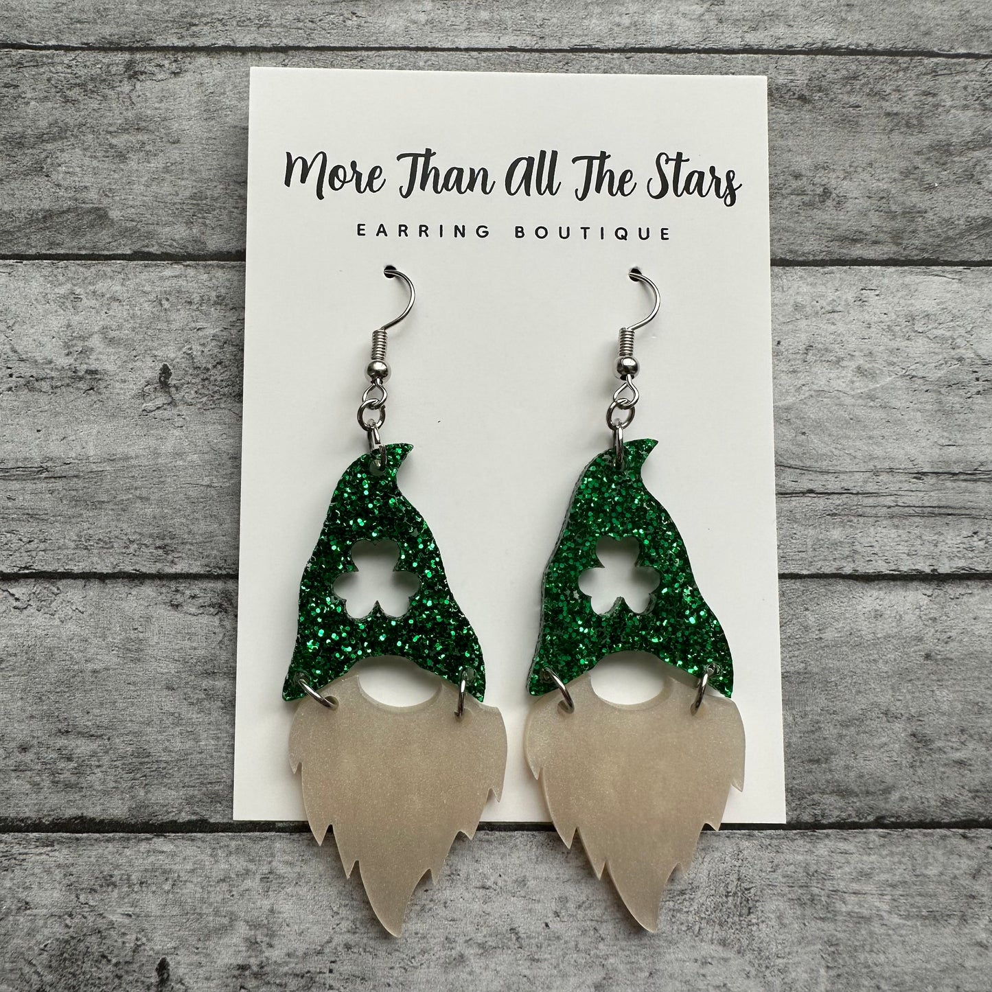 St. Patrick's Day Glitter Gnome Earrings