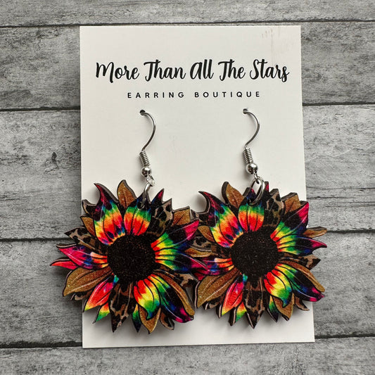 Tye Dye Sunflower Earrings