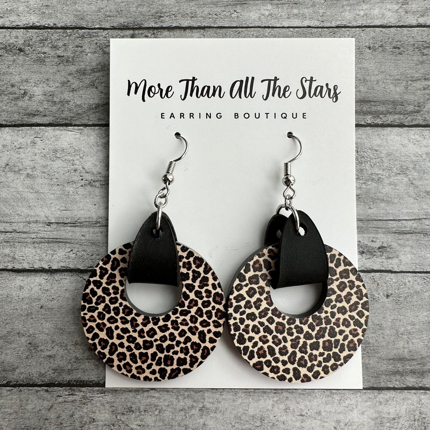 Leopard Acrylic and Leather Earrings