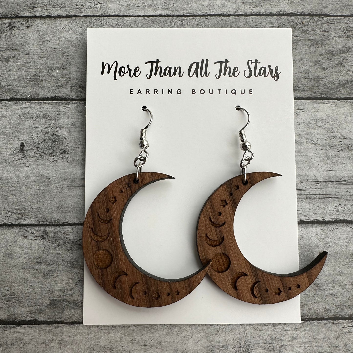 Crescent Moon Walnut Earrings