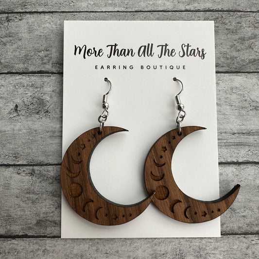 Crescent Moon Walnut Earrings