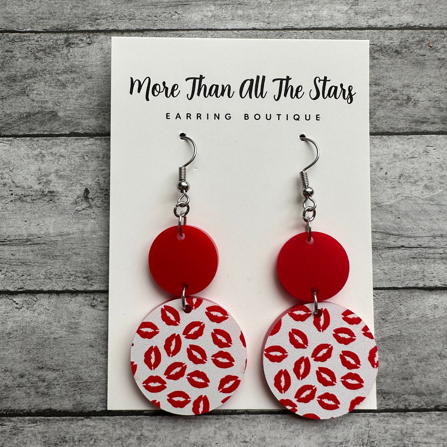 Valentine's Day Red Lips Circle Earrings