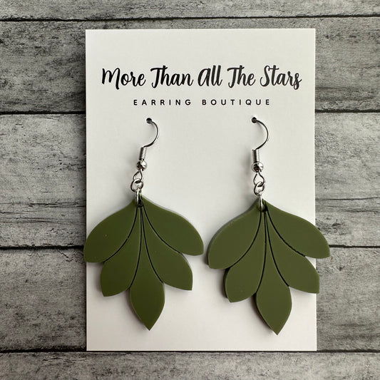 Olive Chunky Leaf Earrings