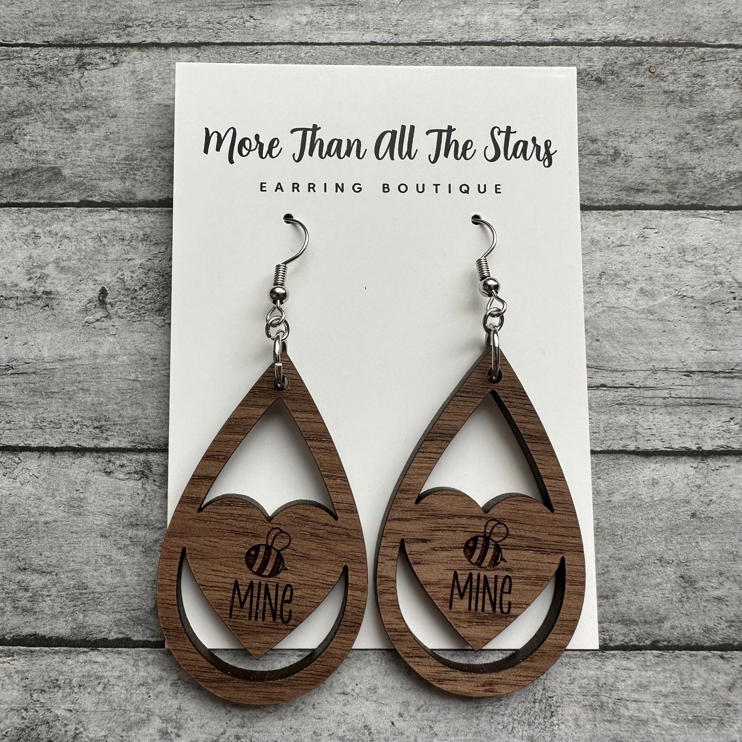 Valentine's Day Wood Bee Mine Earrings