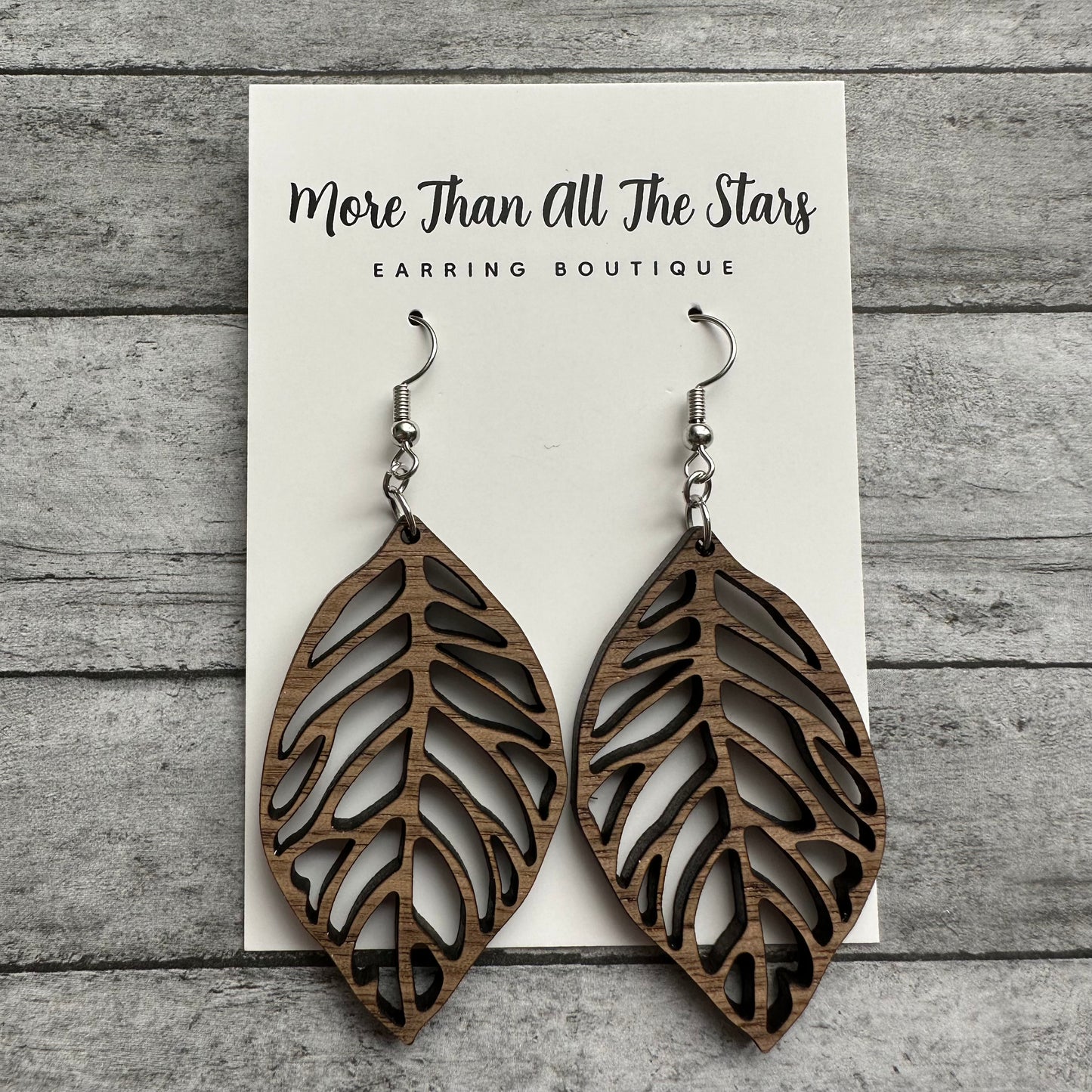 Wood Leaf Earrings