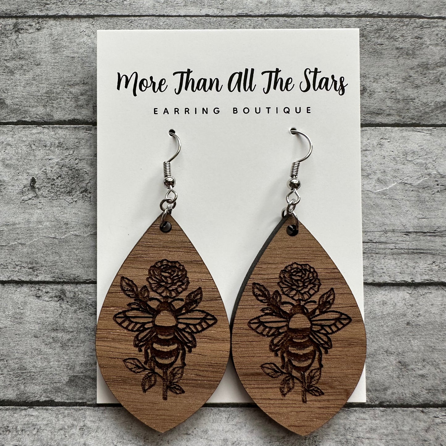 Wood Bee Earrings