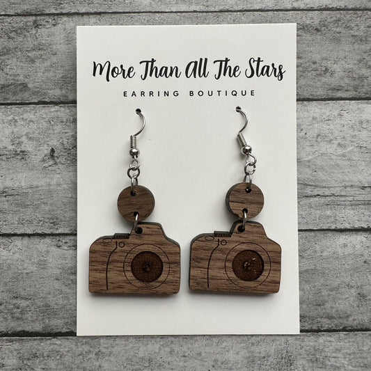 Wood Camera Earrings