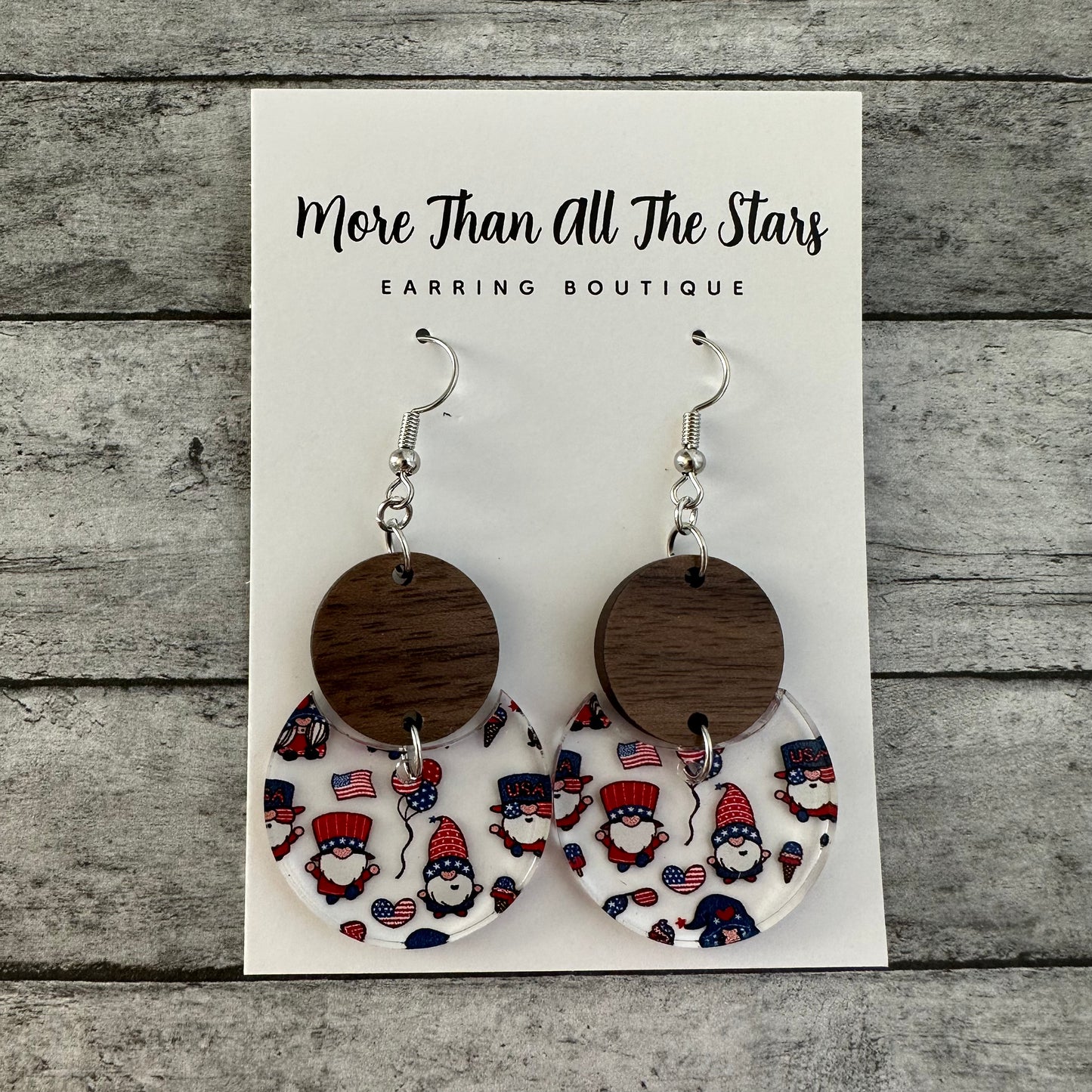 Americana Gnome Crescent Circle Earrings