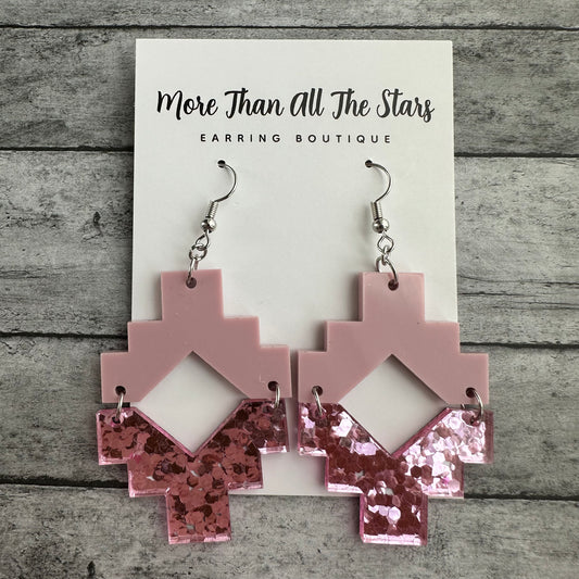 Mauve Glitter Aztec Earrings