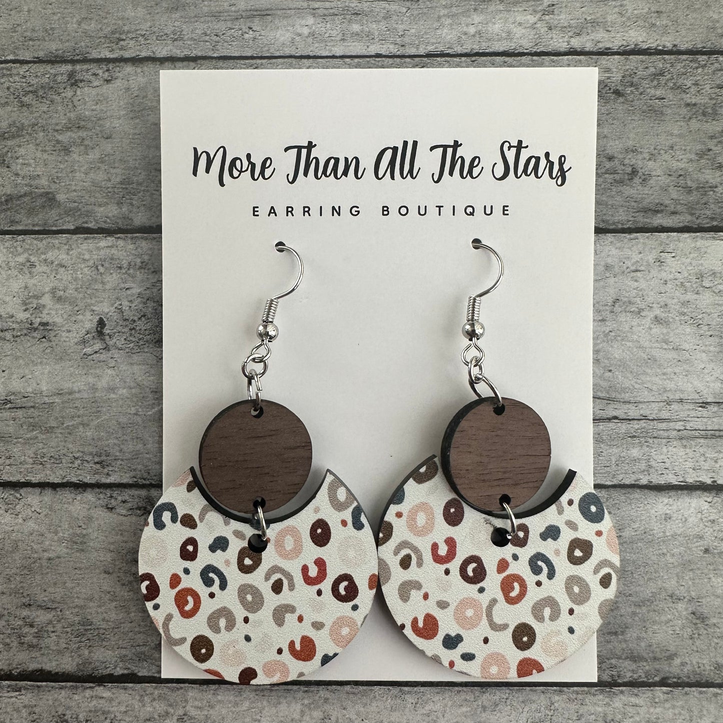 Neutral Leopard Crescent Circle Earrings