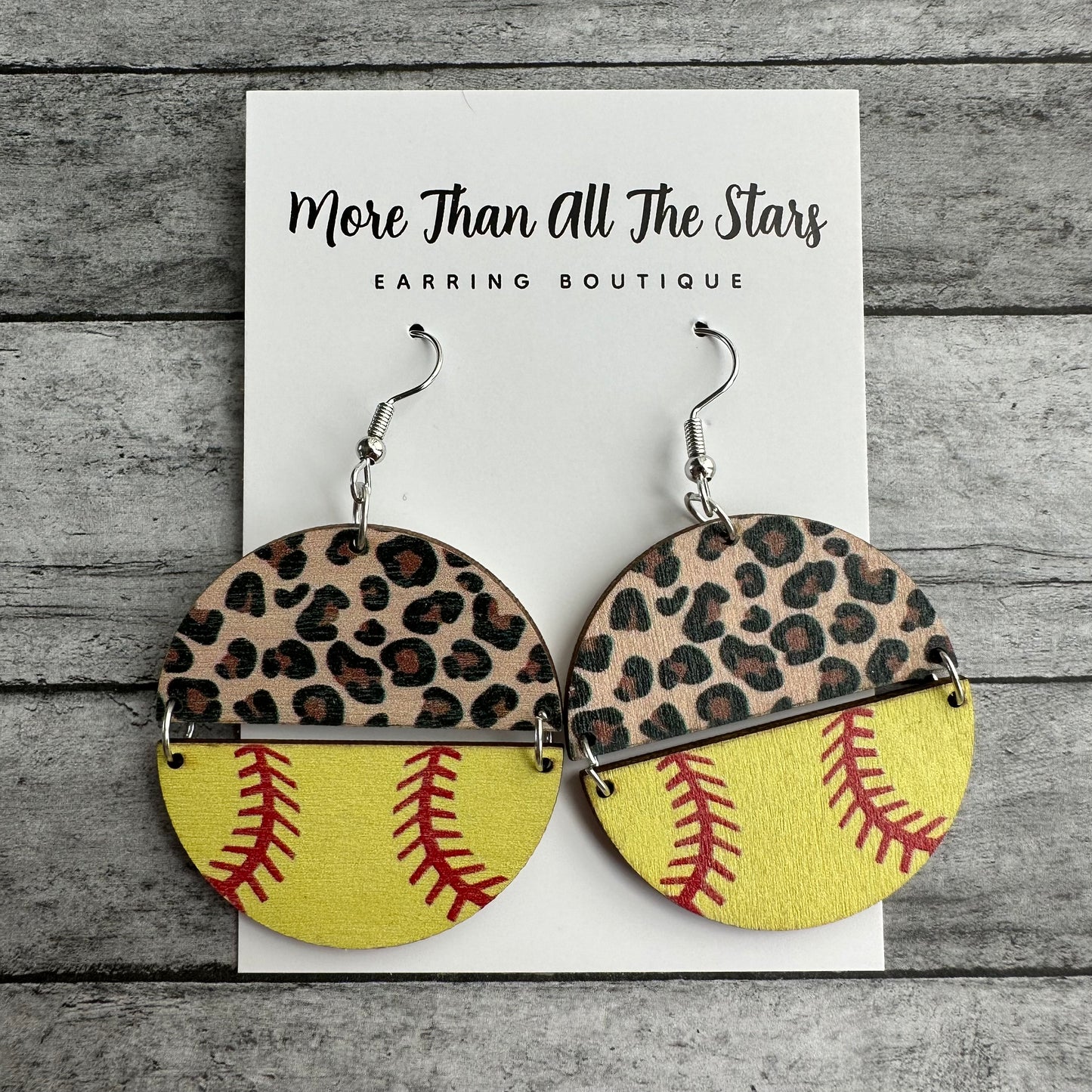 Softball Leopard Half Circle Earrings