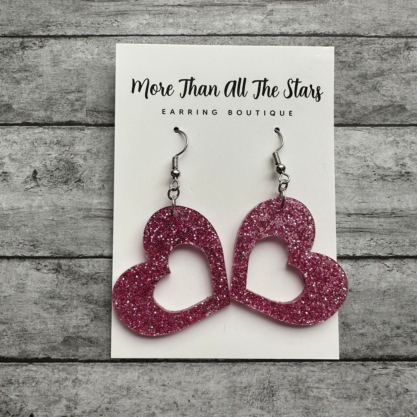 Valentine's Day Pink Glitter Heart Earrings