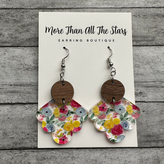 Spring Floral Ruffle Teardrop Earrings