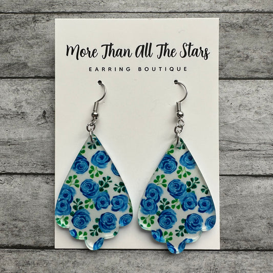 Blue Rose Ruffle Teardrop Earrings