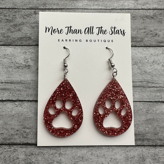 Rose Gold Glitter Paw Print Earrings