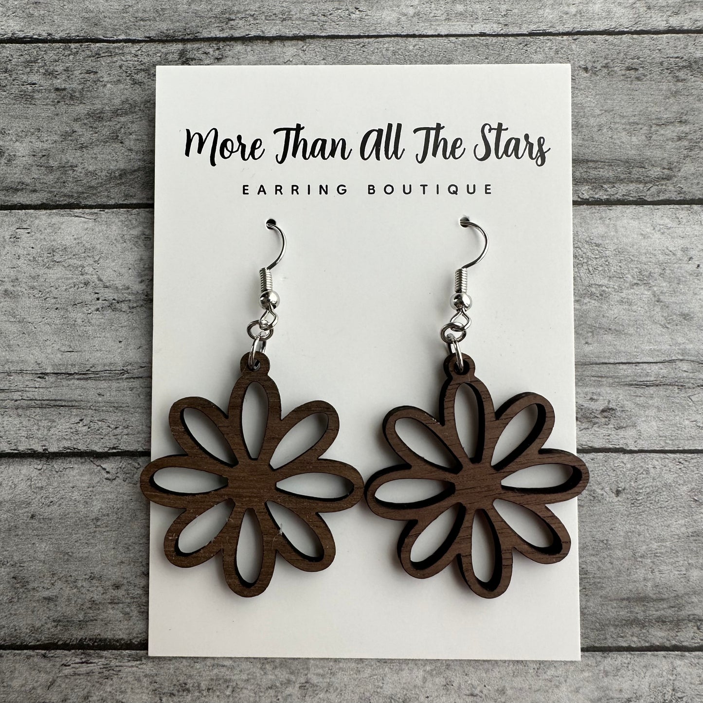 Wood Flower Earrings